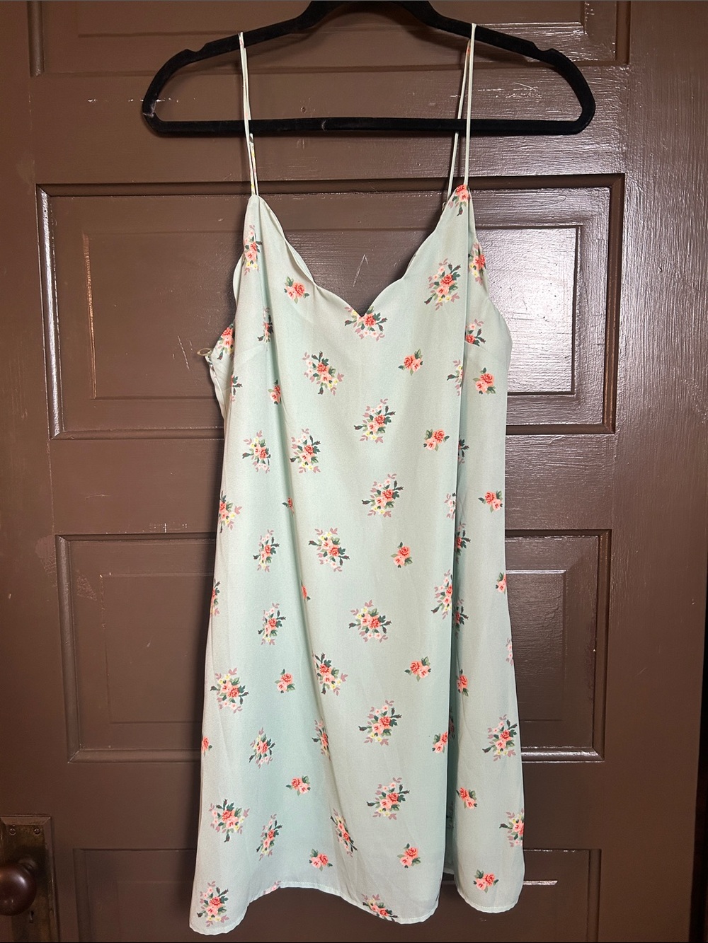 Light Green Floral Slip Dress with Spaghetti Straps